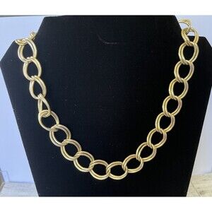 Chunky Gold Tone Open Double Link Necklace 21" Fashion Jewelry